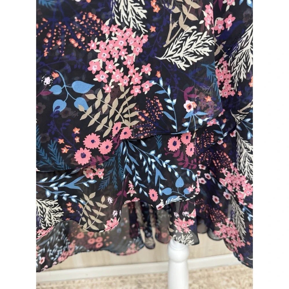 Eliza J Floral Midi Dress 8 Sheer Balloon Sleeve Ruffle Tiered Chiffon Lined